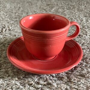 Fiesta Ware, tea cup, and saucer